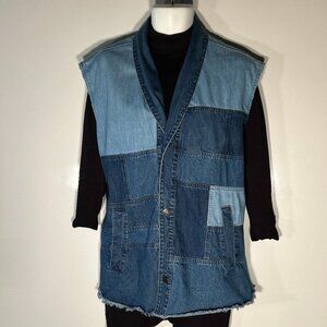 Sun + Stone Mens SZXXL Blue Jean Denim Patchwork Vest Street Style Western Retro